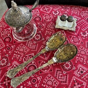 Silver Plated Collection Sugar Bowl w/Spoon Serving Spoins Salt/Pepper Shakers